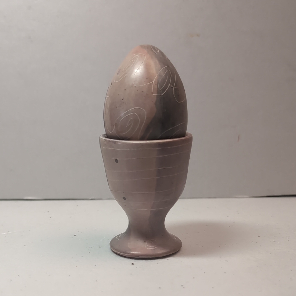 Handcrafted Decorative Stone Egg & Holder Spiral Pattern Home Decor Accents